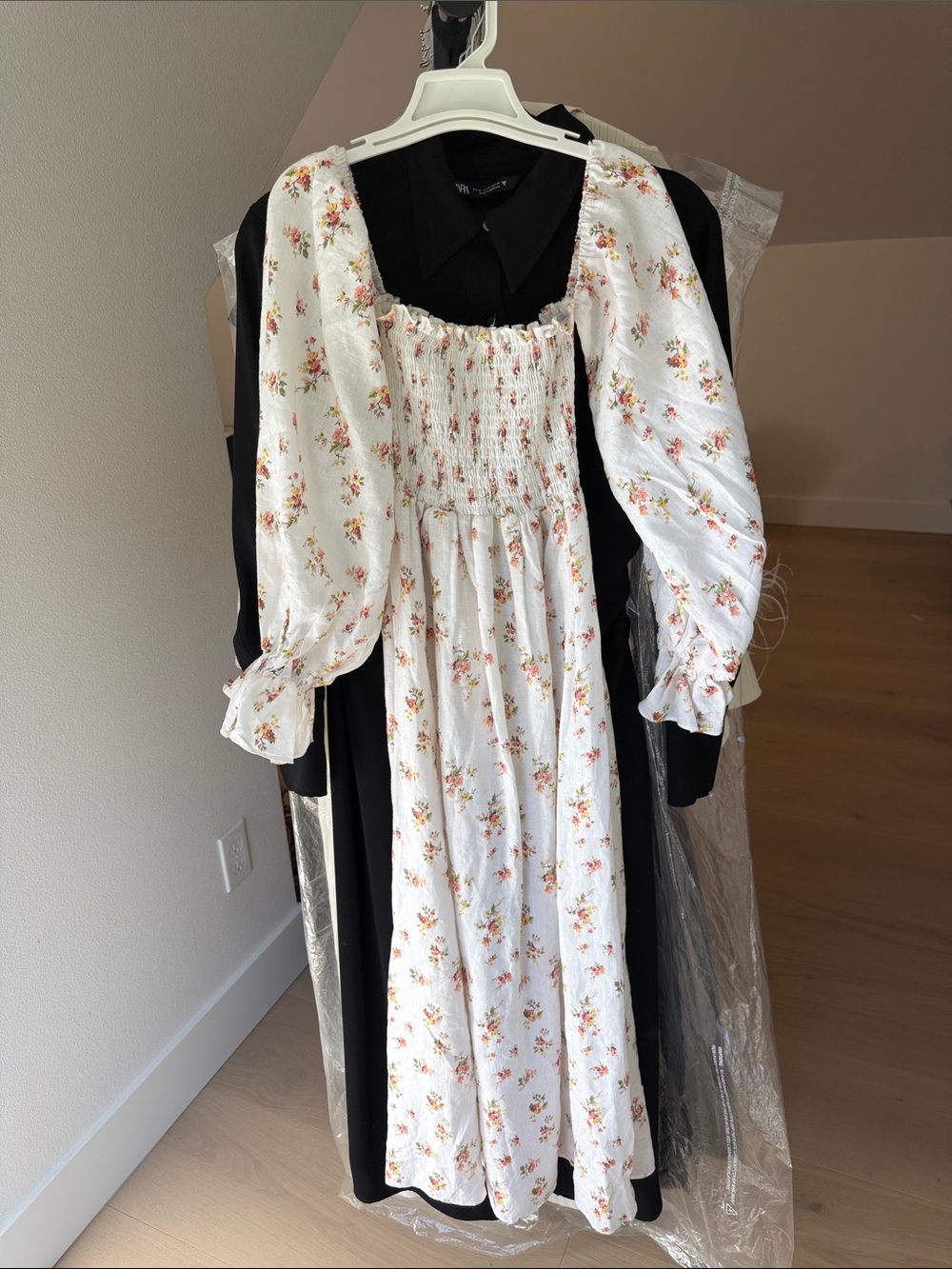 Petal & Pup White Floral Smocked Midi Dress with Puff Sleeves